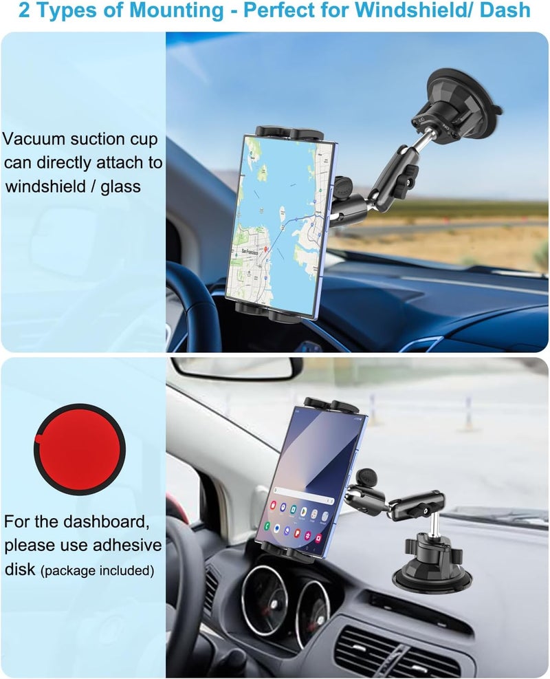 Dosvsi Z Fold Car Holder, [Super Suction Cup] Dashboard Windshield Mount for Foldable Phone, 360° Metal Arm Truck Tablet Phone Stand for Galaxy Z Fold 7 6 5 4 3 2, Pixel Fold, 4-13" iPad, Tab, iPhone - Image 3