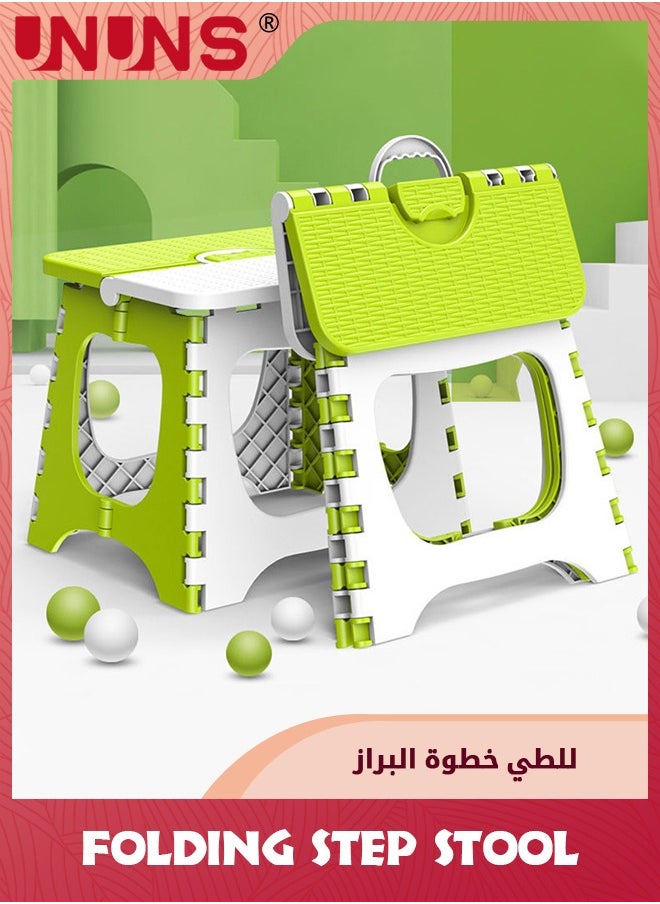 UNUNS مقاعد قابلة للطي، قطعتان من مقعد بلاستيكي قابل للطي، مقعد خفيف الوزن غير قابل للانزلاق مع مقبض، مقعد منزلي قابل للطي للأطفال، مقعد قدم قوي للمطبخ وغرفة النوم  - Image 1