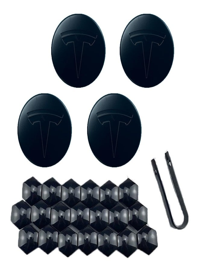 Tesheer Wheel Center Hub Cap Kit with Tesla Emble Brand Center Caps for Model 3 Model Y with 20 Lug Nut Covers (4PCS) (Matte Black) - Image 2