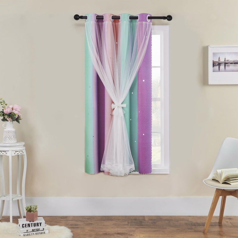 XiDi Unicorn Room Decor for Girls Bedroom Purple Green Curtains for Kids Rooms Window Drapes 42 Inchs Long 34 inches Wide 1 Panel