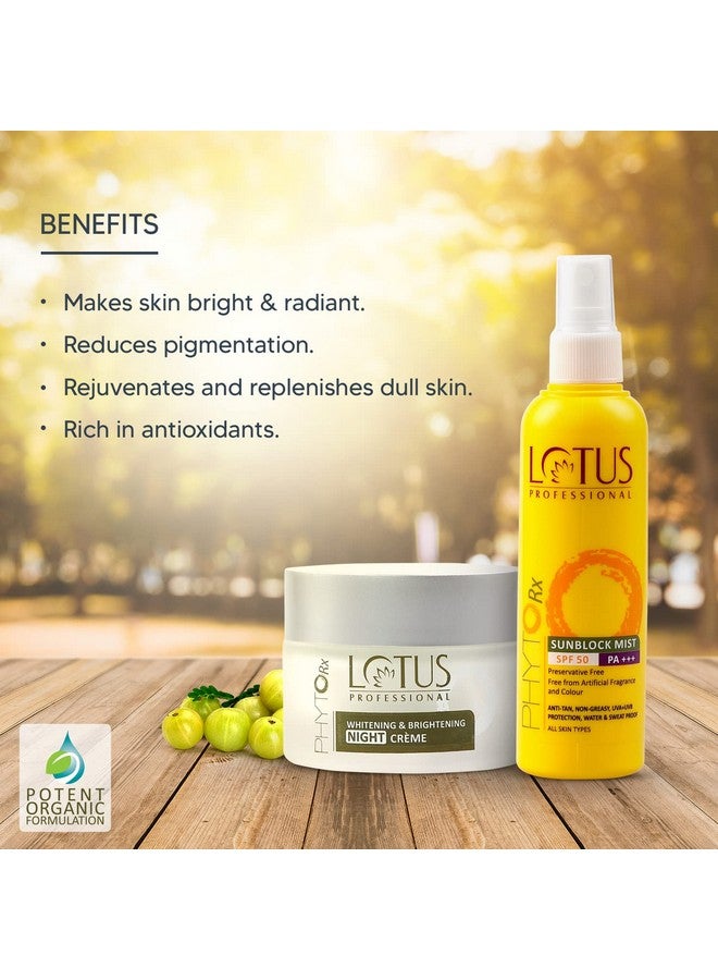 Lotus Professional Summer Brightening Combo | PHYTORx Sunblock Mist SPF 50 (100ml) + PHYTORx Whitening Night Cream (50g) | 150g - Image 4