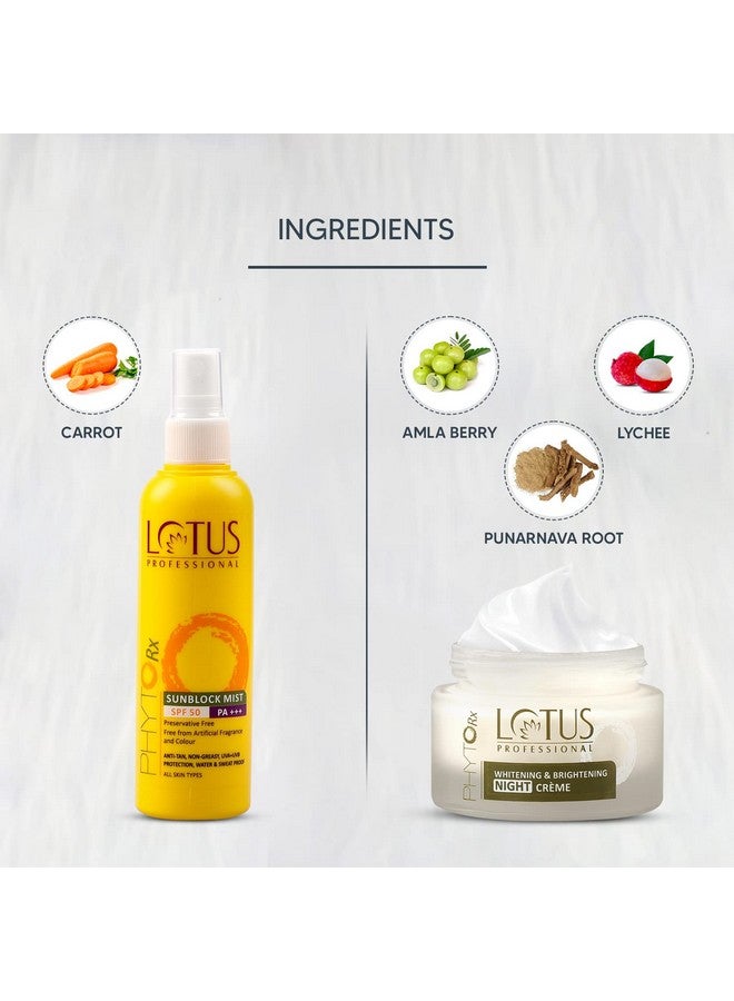 Lotus Professional Summer Brightening Combo | PHYTORx Sunblock Mist SPF 50 (100ml) + PHYTORx Whitening Night Cream (50g) | 150g - Image 3