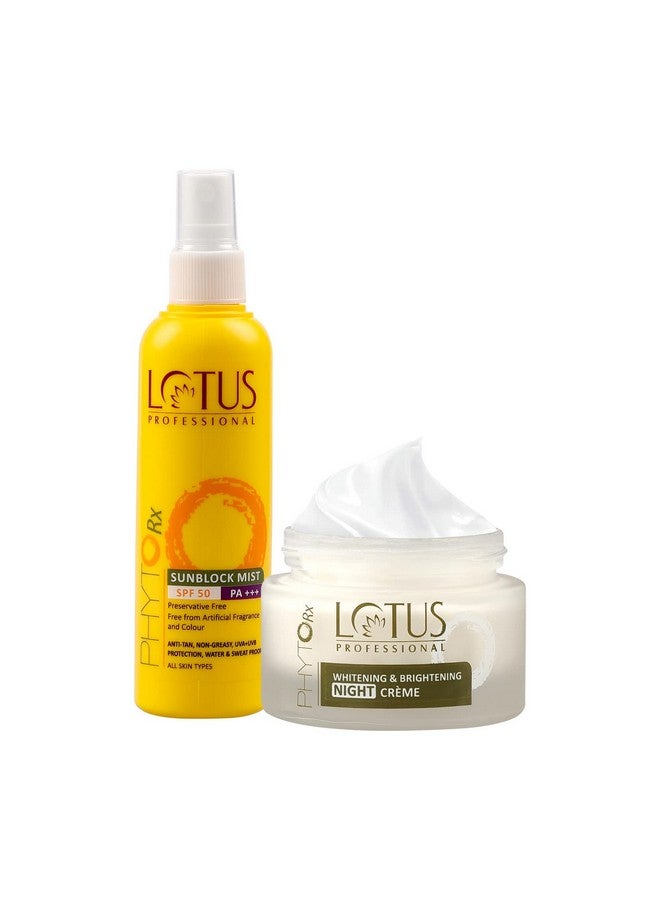Lotus Professional Summer Brightening Combo | PHYTORx Sunblock Mist SPF 50 (100ml) + PHYTORx Whitening Night Cream (50g) | 150g - Image 1