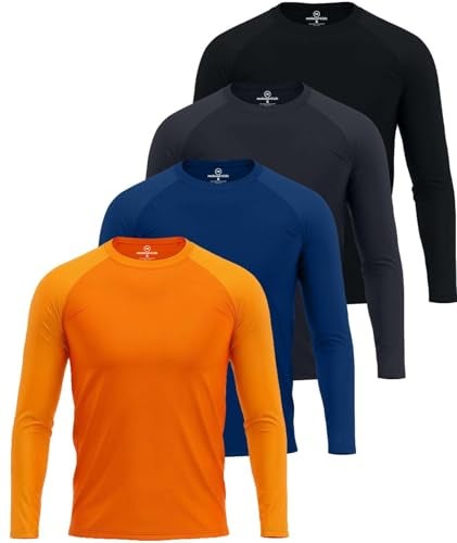 REALESSENTIALS Real Essentials 4 Pack Mens Long Sleeve Rash Guard Shirt UPF 50 Swim Beach UV Sun Protection Fishing Quick Dry Big Tall - Image 1