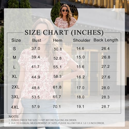 Anyally Women's Summer Tunic Tops Dressy Casual Chiffon Blouses Short Sleeve T-Shirts for Leggings, XL Khaki - Image 4