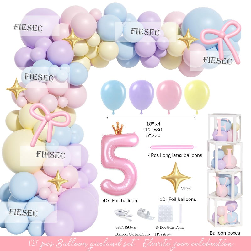 Fiesec Princess Birthday Party Decorations 5 Year Old, 145 PCs - Her Royal Fiveness Party Supplies with Fairytale Backdrop, Balloon Garland, Number 5 Foil Balloon, Itâ€™s My 5th Birthday Sash - Image 2