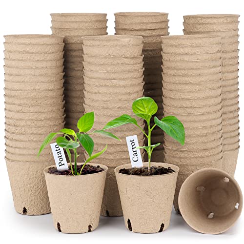 homenote Peat Pots, 120 Pcs 3.15 Inch Seed Starting Pots with Drainage Holes Round Nursery Plants Pots with Bonus 20 Plant Labels - Image 1