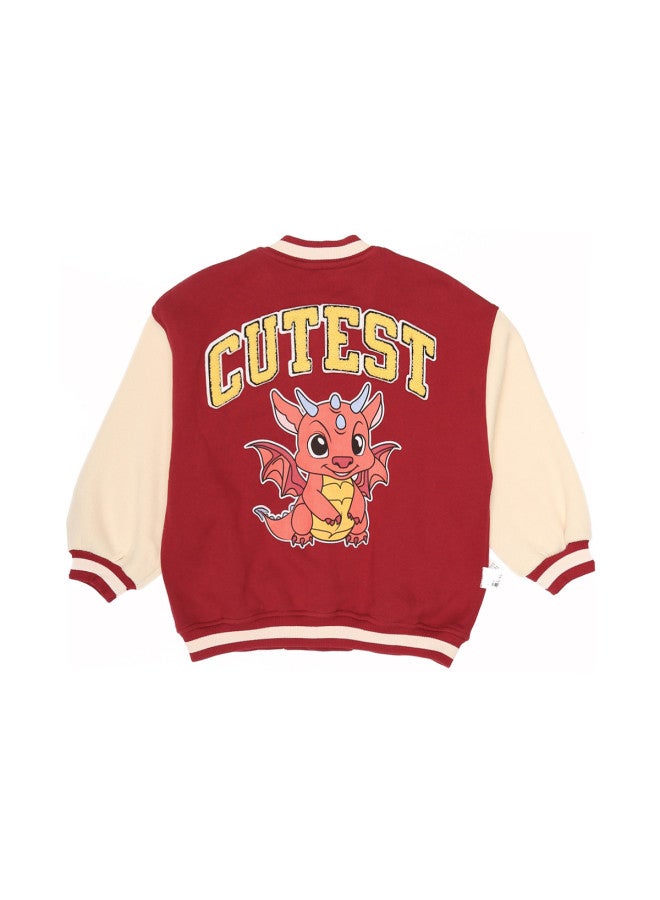 Zara kids' Cute Dinosaur Print Fashion Color-blocked Baseball Jacket - Image 3