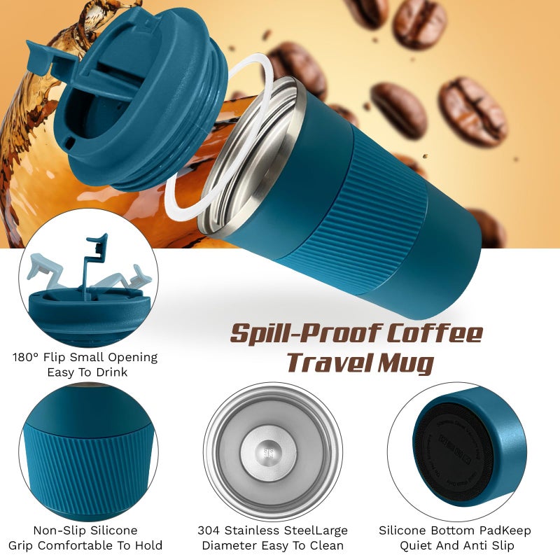 SPLMIFA Vacuum-Insulated Stainless Steel Travel Coffee Mug, Leak-Proof Reusable Coffee Cup with Lid - Keep Hot & Cold Drinks for Hours, Durable Insulated Tumbler for Men & Women(3rd-Blue, 12OZ) - Image 3