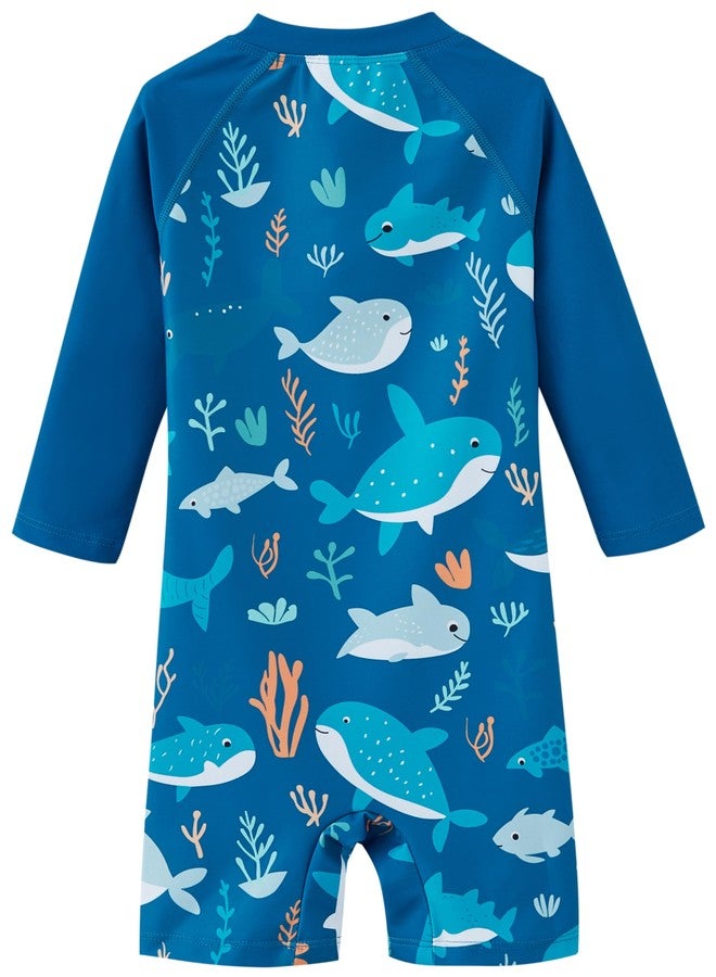UMELOK Toddler Boy Swimsuit Rash Guard Swimwear Rashguard UPF 50+ Sun Protection Bathing Suit Sunsuit Blue, Daddy Shark-4T - Image 2