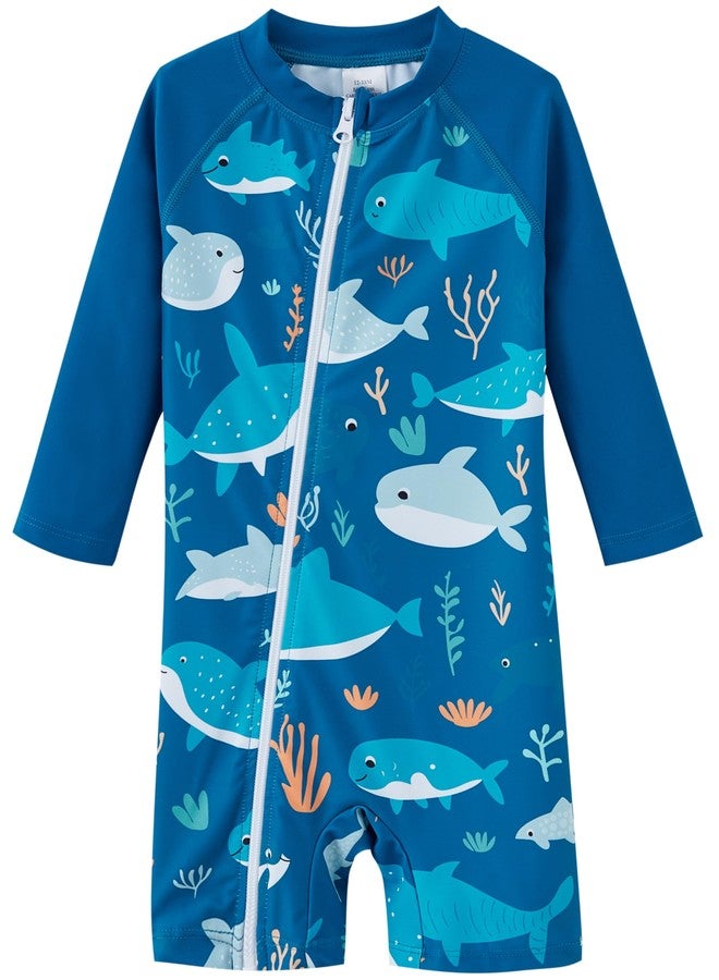 UMELOK Toddler Boy Swimsuit Rash Guard Swimwear Rashguard UPF 50+ Sun Protection Bathing Suit Sunsuit Blue, Daddy Shark-4T - Image 1