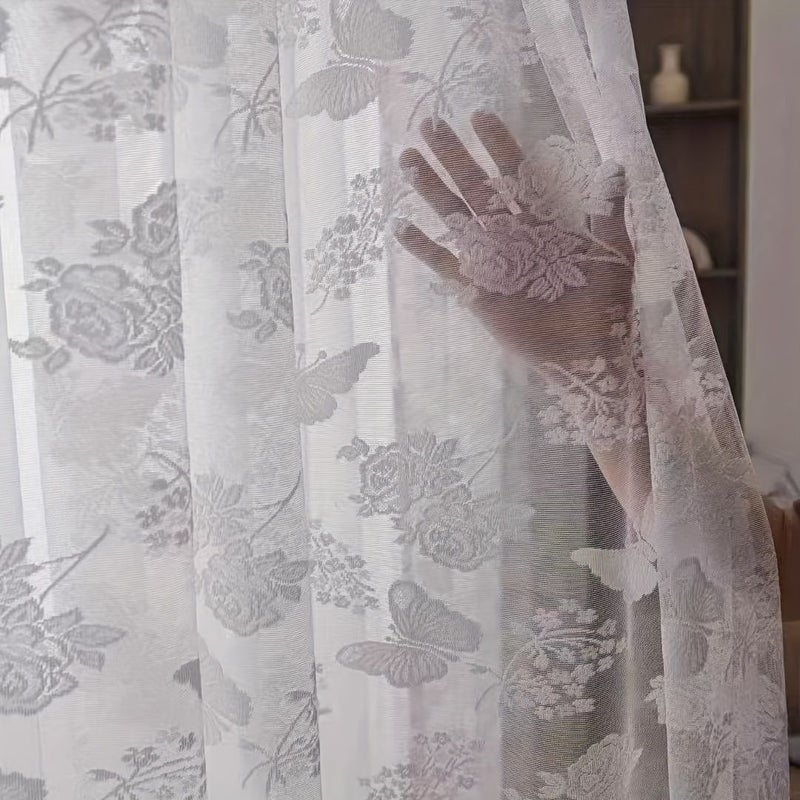 1pc Romantic Lace Butterfly Floral Curtain White W39inch H62inch For Living Room Bedroom Wedding Transparent Door Porch Study Home Decoration - Image 5