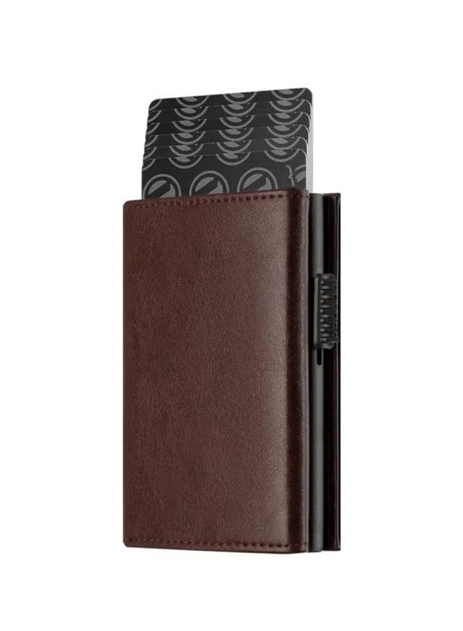 Credit Card Holder RFID Blocking Genuine Leather Pop Up Anti Theft Card Wallet with Banknote Compartment, ID Window, Coin Pocket and Magnetic Closure for Men Gifts - Image 1