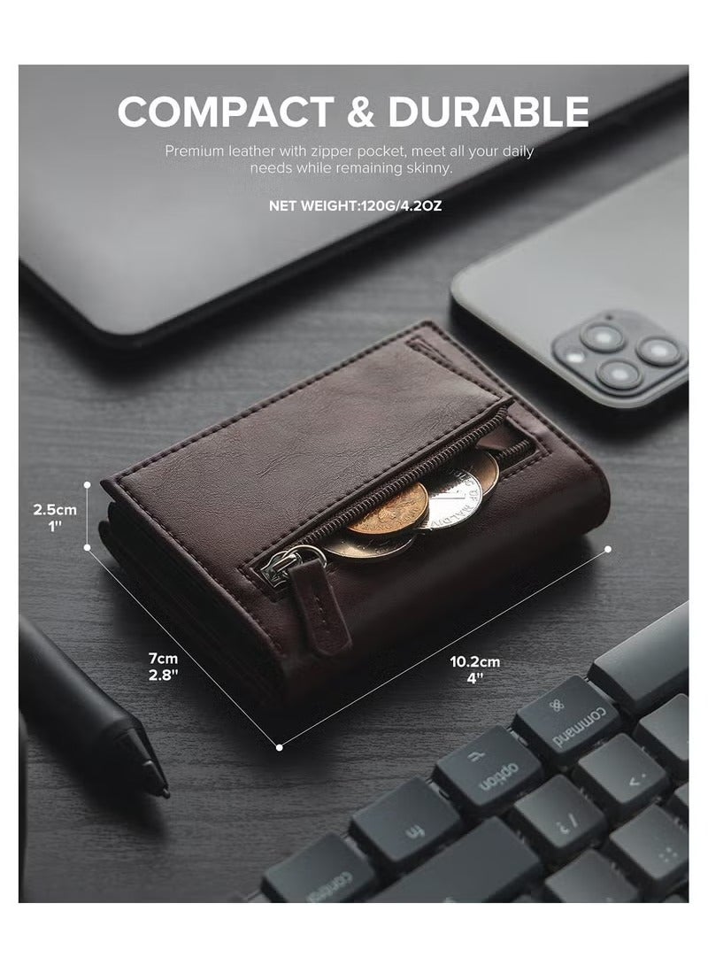 Credit Card Holder RFID Blocking Genuine Leather Pop Up Anti Theft Card Wallet with Banknote Compartment, ID Window, Coin Pocket and Magnetic Closure for Men Gifts - Image 3