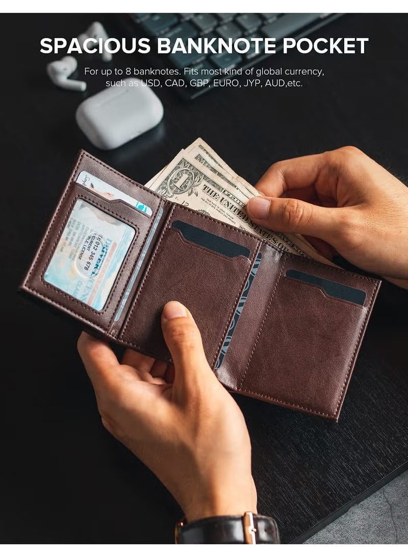 Credit Card Holder RFID Blocking Genuine Leather Pop Up Anti Theft Card Wallet with Banknote Compartment, ID Window, Coin Pocket and Magnetic Closure for Men Gifts - Image 5
