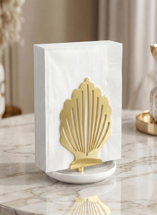 VROOMIUM Ceramic Napkin Holder for Table, Wipe-Clean and Non-Slip Base, Gold Decorative Napkin Standing Holders, Servilleteros para Mesas Elegantes - Image 1