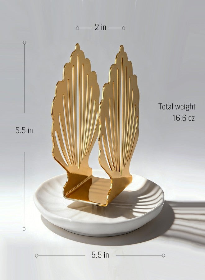 VROOMIUM Ceramic Napkin Holder for Table, Wipe-Clean and Non-Slip Base, Gold Decorative Napkin Standing Holders, Servilleteros para Mesas Elegantes - Image 3