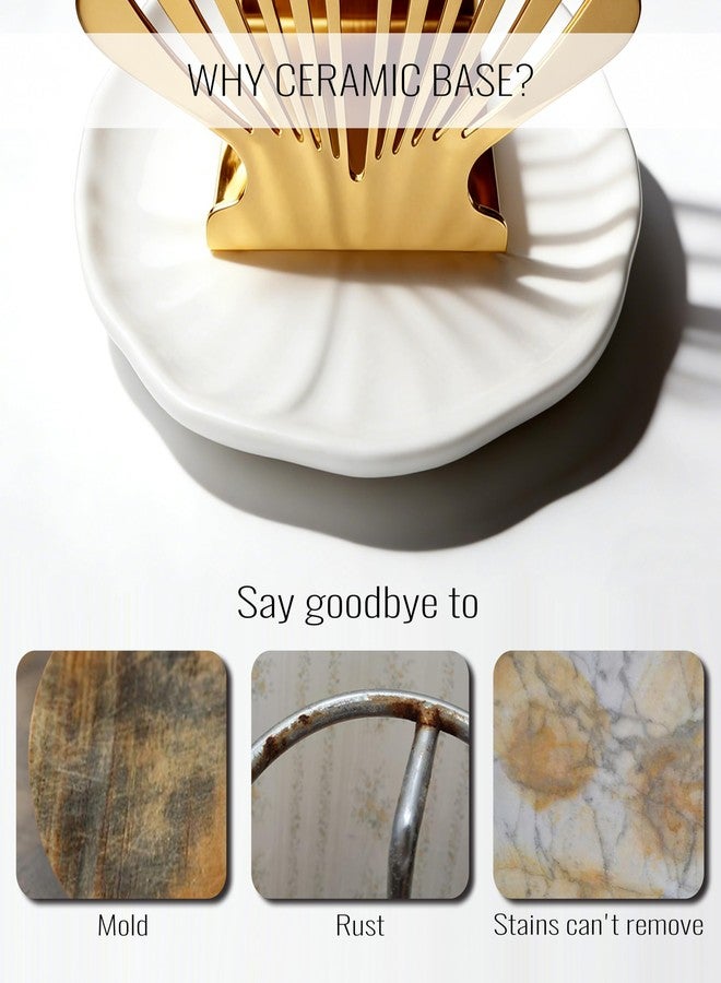 VROOMIUM Ceramic Napkin Holder for Table, Wipe-Clean and Non-Slip Base, Gold Decorative Napkin Standing Holders, Servilleteros para Mesas Elegantes - Image 2