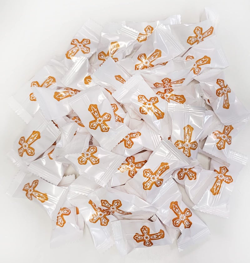 Naturejam Christening OR First Communion Holy Gold Cross Themed Peppermint Balls 100 Count Wrapped - Mint Candy - Image 2