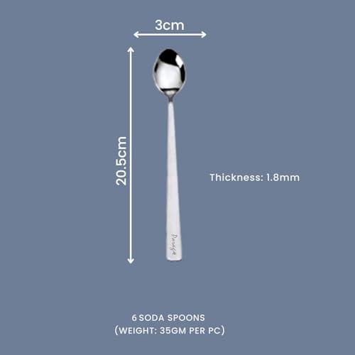 Parage Stainless Steel Soda Spoon 6 PCS, 20.5 cm Length, Ice Cream Spoon for Tall Glasses, Cocktail Bar Long Handle Spoon, Milkshake Spoon, Coffee Spoon, Bournvita Spoon, Bar Set, Set of 6, Silver - Image 3
