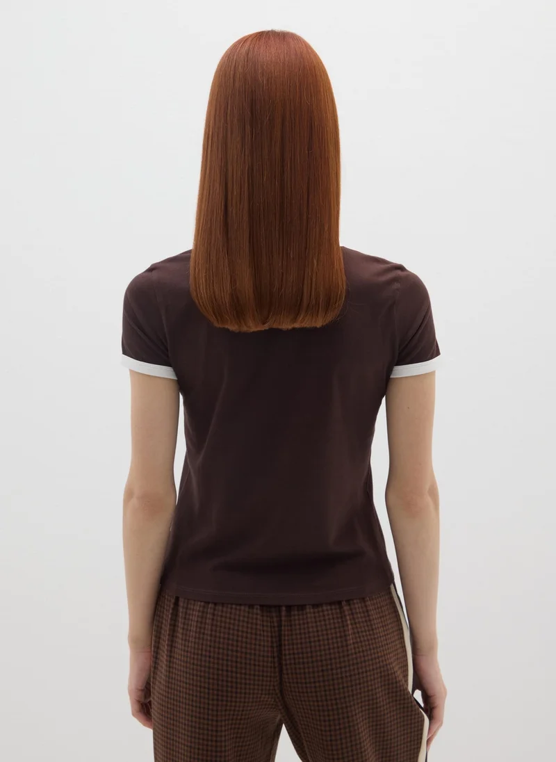Ovs  OVS Brown Regular Fit Stretch Cotton T-Shirt for Women | Best Price UAE