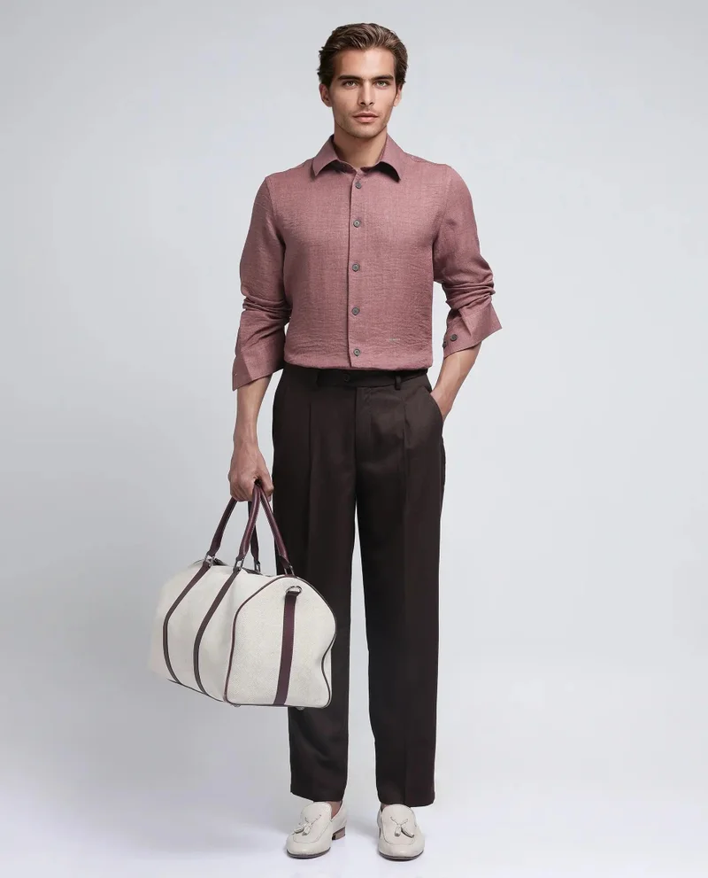 رير رابِت Men's Textured Pleated Loose Fit Trousers
