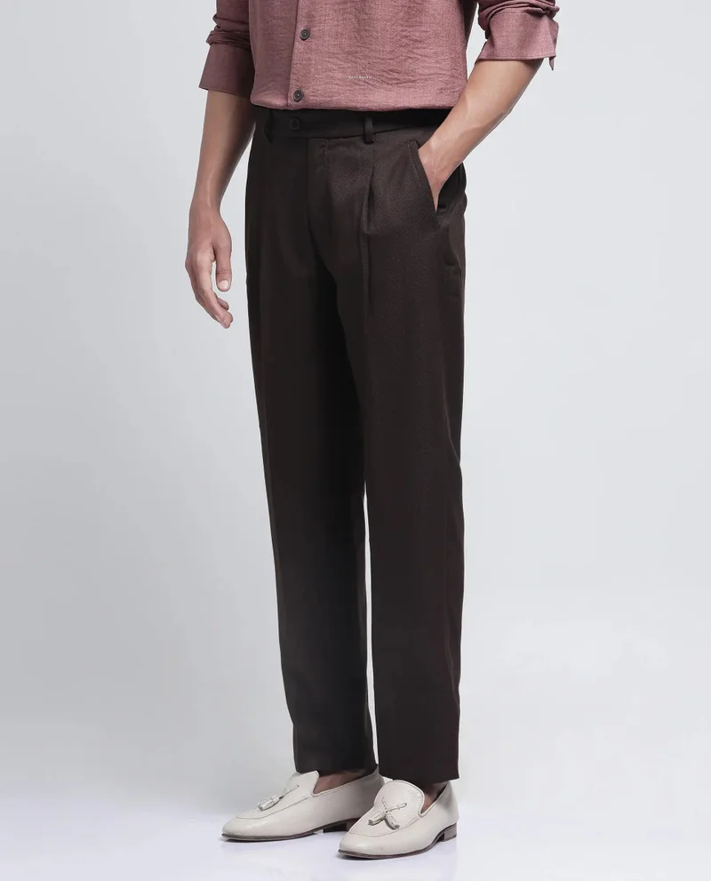 Rare Rabbit Men's Textured Pleated Loose Fit Trousers