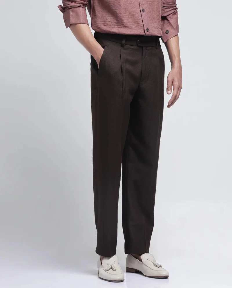 Rare Rabbit Men's Textured Pleated Loose Fit Trousers