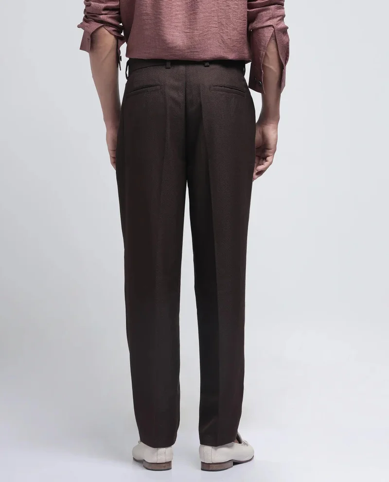 Rare Rabbit Men's Textured Pleated Loose Fit Trousers
