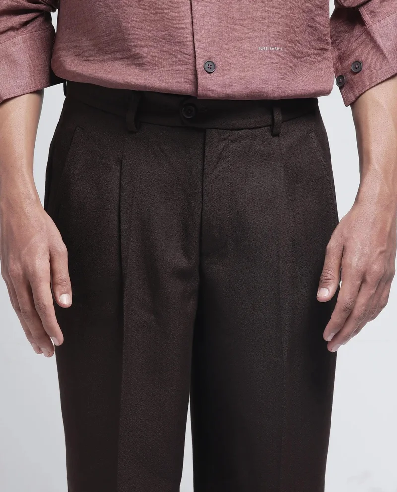 Rare Rabbit Men's Textured Pleated Loose Fit Trousers