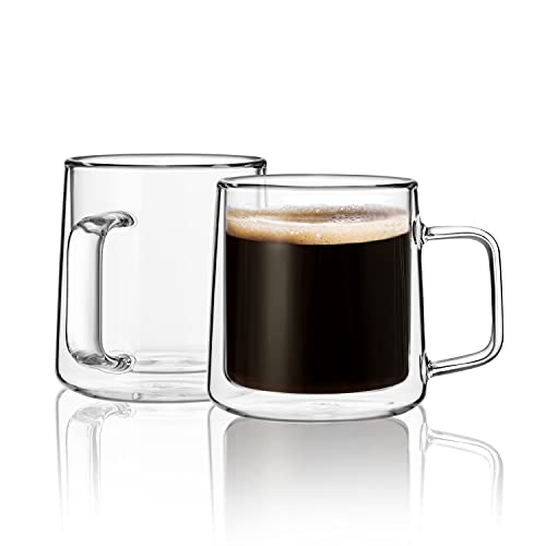 CNGLASS 10oz Glass Coffee Mugs,Double Wall Insulated Glass Mugs with Handle,Clear Espresso Mug for Latte,Cappuccino,Tea Bag,Set of 2 - Image 1