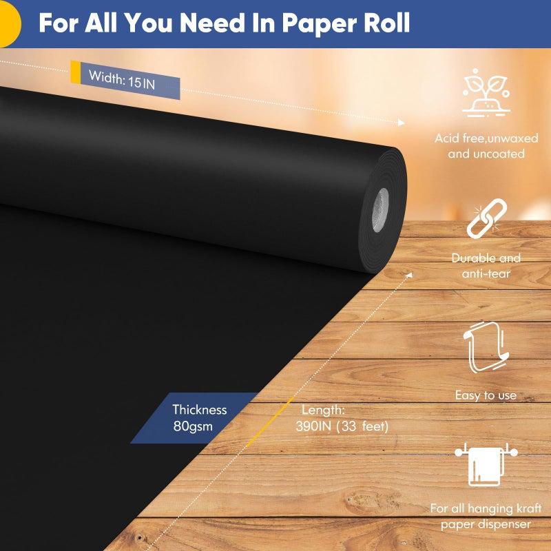Vanhench 15" x 390" Black Craft Paper for Wrapping or Poster Bulletin Board, Construction Paper, Perfect for Easel Painting Drawing Sketching, Birthday, Floral Bouquet Flower - Image 2