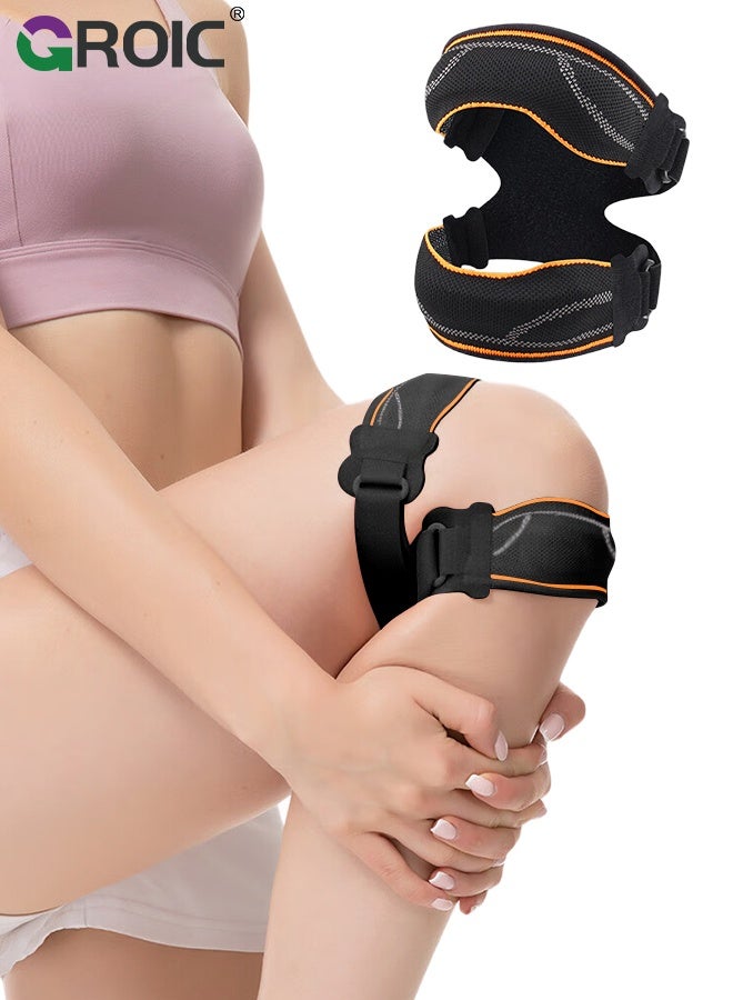 GROIC 1PC Adjustable Knee Brace, X - Shaped Design Sports Silicone Knee Support with Silicone Pads, Double - Sided Flexible Springs, for Pain Relief, Sports, Running, Hiking, Basketball, Jumping - Image 1