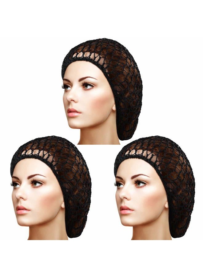 Giugu 3 Pieces Mesh Hair Net Soft Rayon Knit Snood Hat Sleeping Crochet Hairnet Long Hair Net Snoods Cover Crocheted Hair Net Cap Hair Covers for Women Hair Accessories (Black), 3 Count (Pack of 1) - Image 1