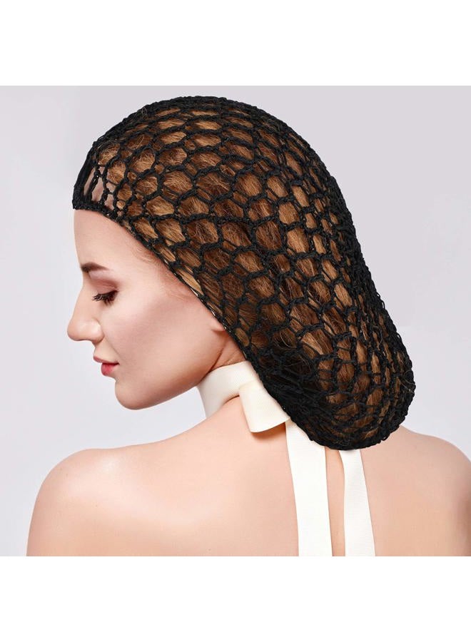 Giugu 3 Pieces Mesh Hair Net Soft Rayon Knit Snood Hat Sleeping Crochet Hairnet Long Hair Net Snoods Cover Crocheted Hair Net Cap Hair Covers for Women Hair Accessories (Black), 3 Count (Pack of 1) - Image 2
