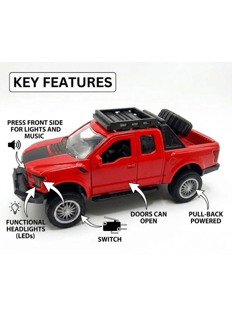 TOOLY Die-cast pull-back metal Lifted All-Terrain car with music, lights, and manual doors, Red colour , Pack size 15.8x6x6.8 CM. - Image 4