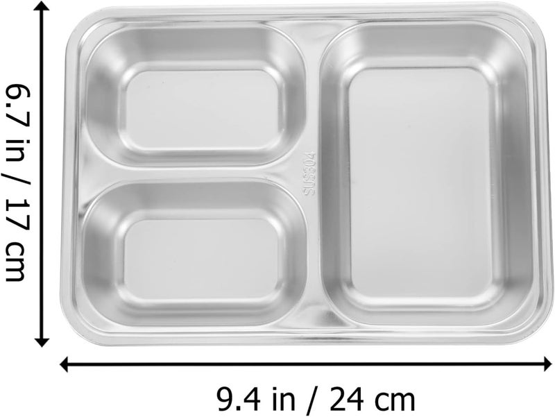 woobles 2pcs Stainless Steel Rectangular Divided Dinner Tray 3 Sections Dinner Plates Metal Plate for Campers and Portion Control - Image 3