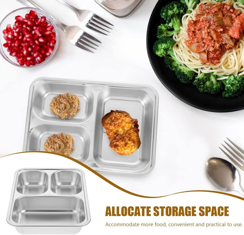 woobles 2pcs Stainless Steel Rectangular Divided Dinner Tray 3 Sections Dinner Plates Metal Plate for Campers and Portion Control - Image 4