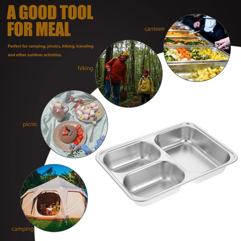 woobles 2pcs Stainless Steel Rectangular Divided Dinner Tray 3 Sections Dinner Plates Metal Plate for Campers and Portion Control - Image 5