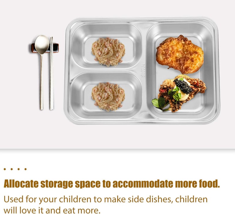 woobles 2pcs Stainless Steel Rectangular Divided Dinner Tray 3 Sections Dinner Plates Metal Plate for Campers and Portion Control - Image 2