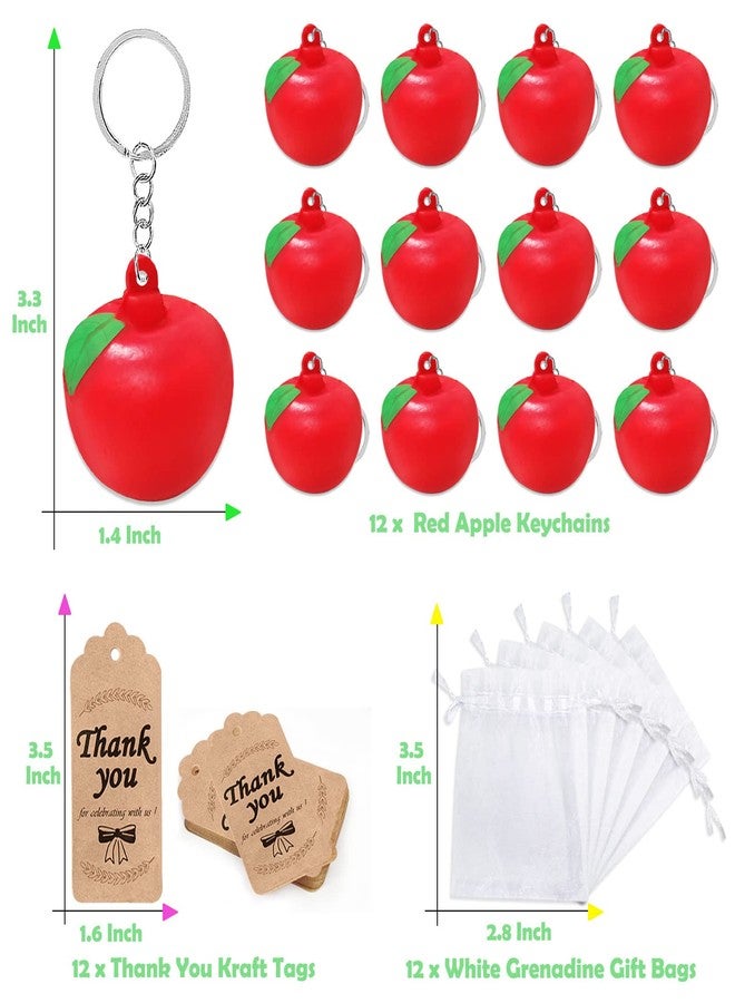 CiciBear 36 Pack Soft Apple Party Favor with 12 Keychains, 12 Tags and 12 Gift Bags for Carnival Reward, Happy 1st Birthday, Summer Party, Back to School Decoration,Stress Relieve Gift - Image 2