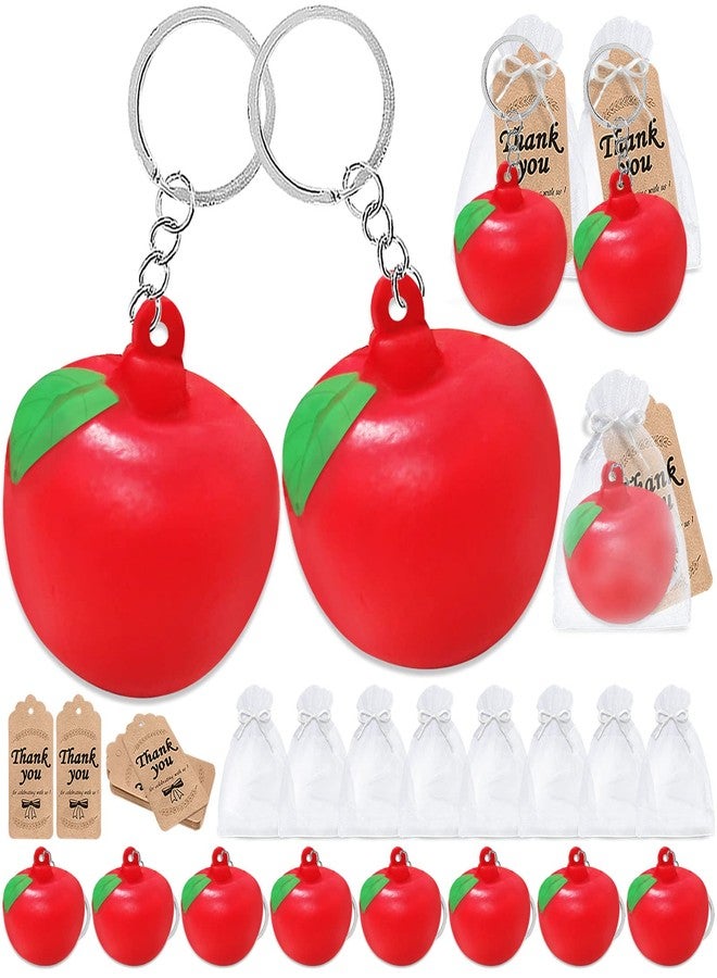 CiciBear 36 Pack Soft Apple Party Favor with 12 Keychains, 12 Tags and 12 Gift Bags for Carnival Reward, Happy 1st Birthday, Summer Party, Back to School Decoration,Stress Relieve Gift - Image 1