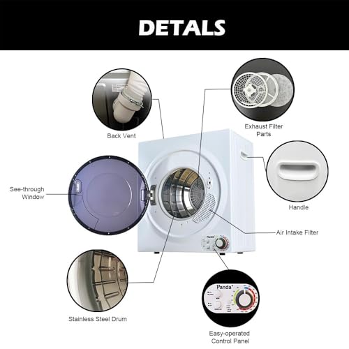 Panda Compact Dryer 13.2 lbs Load Volume 110V 1500W Portable Clothes Dryer 3.5 cu.ft. Stainless Steel Tub, 4 Drying Modes - Image 3