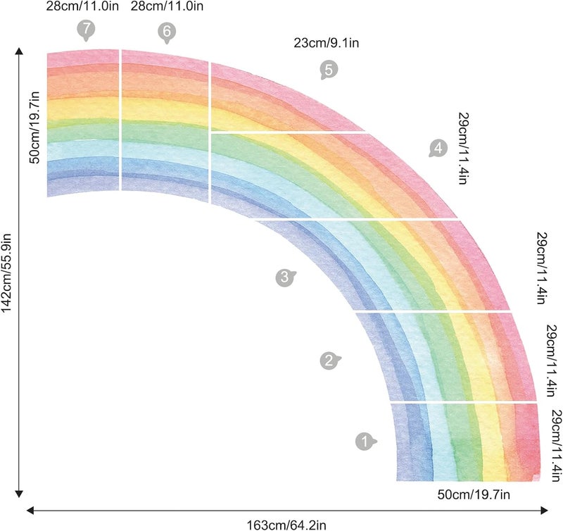 Supzone 56x64 ملصقات حائط قوس قزح كبيرة جداً مقطوعة مسبقاً ملصقات نصف مائية نابضة بالحياة صديقة للبيئة مفعلة بالماء فن للفتيات غرفة الأطفال غرفة النوم ديكور غرفة المعيشة - Image 2