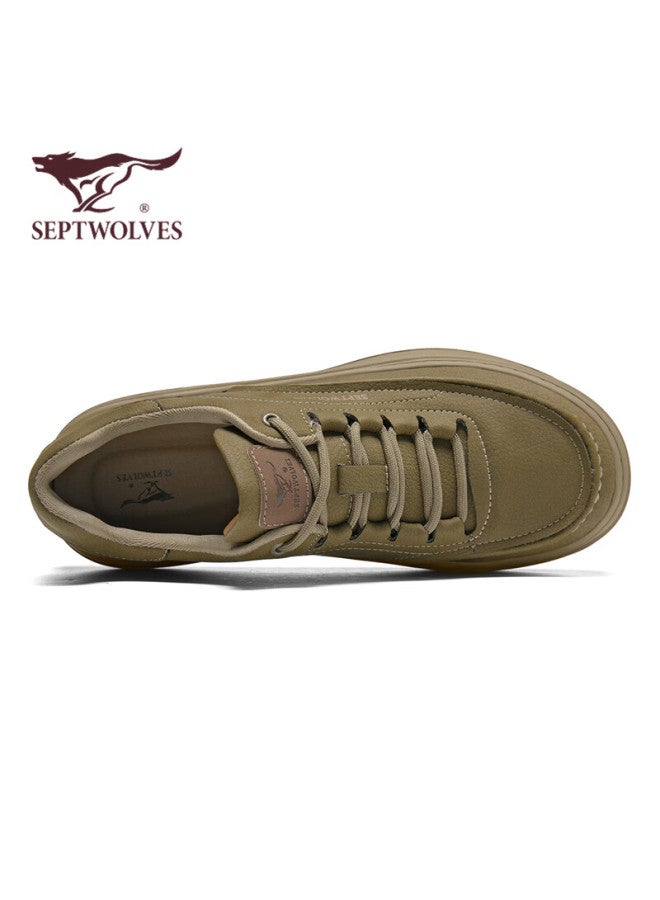 Septwolves Men's Casual Leather Sneakers Solid Color Durable Men's Sneakers W86343760702 Khaki Size 43 - Image 3
