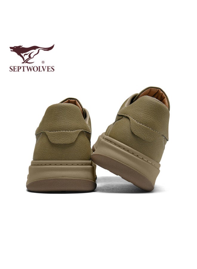 Septwolves Men's Casual Leather Sneakers Solid Color Durable Men's Sneakers W86343760702 Khaki Size 43 - Image 4