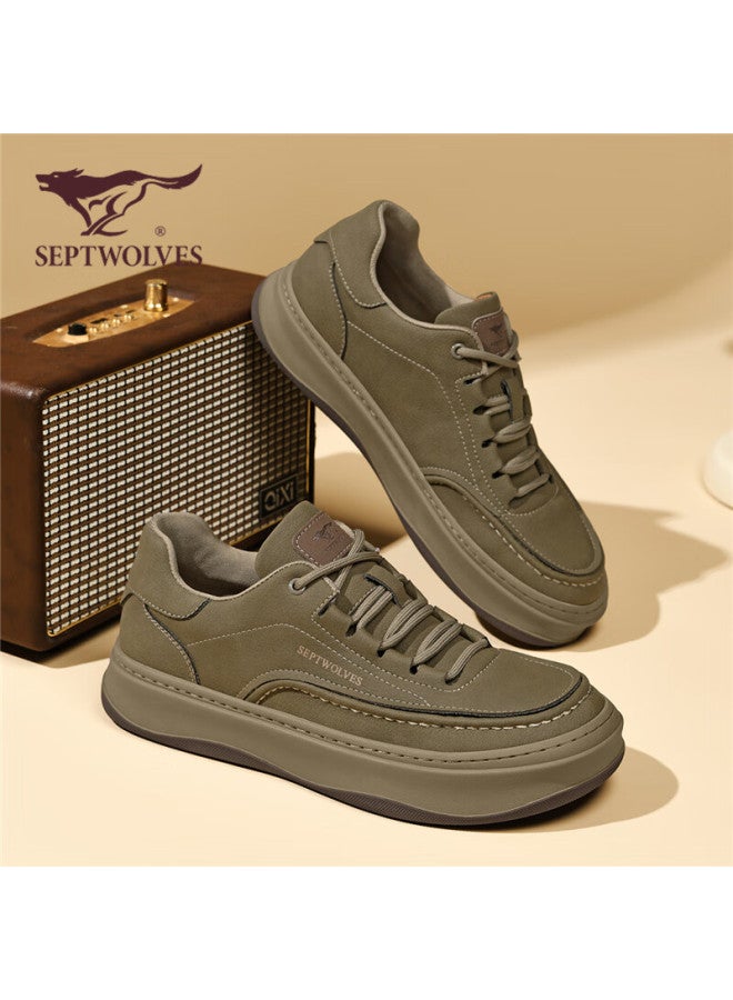 Septwolves Men's Casual Leather Sneakers Solid Color Durable Men's Sneakers W86343760702 Khaki Size 43 - Image 5