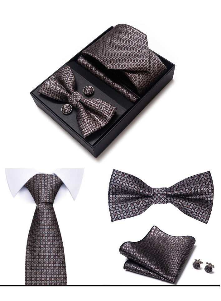 5 pcs high-end tie for men business professional formal tie bow tie cufflinks square scarf fashion accessories gift box  - Image 2
