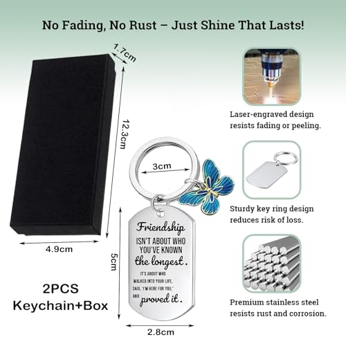 XFSAFDM Birthday Gifts for Sisters, Stainless Steel Sister Keychain with Gift Box, Friendship Keychain for Best Friend, Girlfriend, Female Friends, Unique Gift for Birthday, Christmas, Anniversary（Blue ） - Image 2