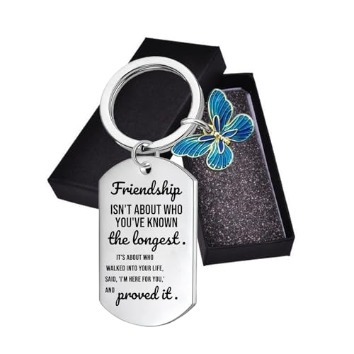 XFSAFDM Birthday Gifts for Sisters, Stainless Steel Sister Keychain with Gift Box, Friendship Keychain for Best Friend, Girlfriend, Female Friends, Unique Gift for Birthday, Christmas, Anniversary（Blue ） - Image 1